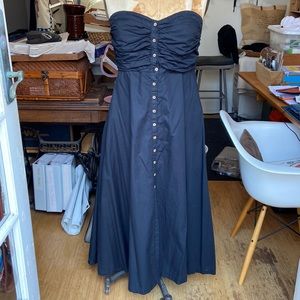 Free People Bustier Dress Button Front Midi Length 100% Woven Cotton Large